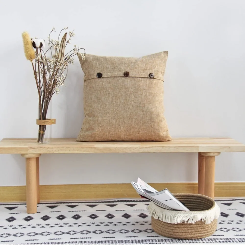 Luxury Home | Rustic Farmhouse Tan Triple Button Faux Linen Throw Pillow Covers